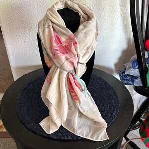 Floral Print Scarf with Butterfly Design